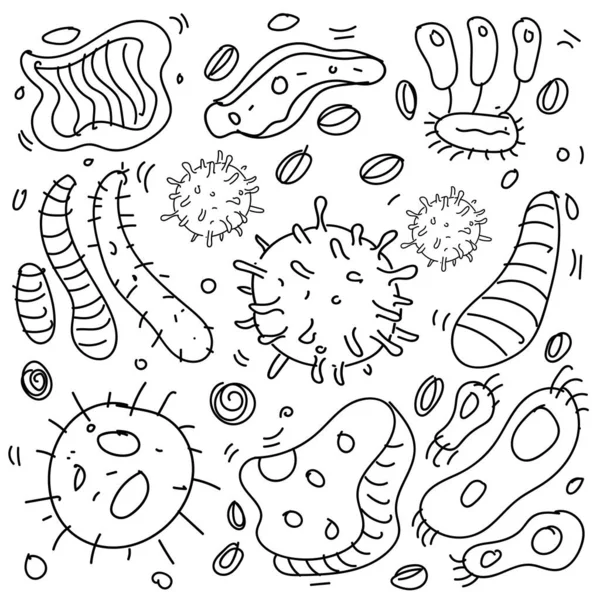 Doodle Bacteria And Virus Theme Doodle Collection In White Isolated Background, Hand-drawn Bacteria And Virus Theme.