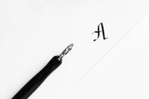 Sheets White Paper Handwritten Letter Next Pen Concept Learning Calligraphy — Stock Photo, Image