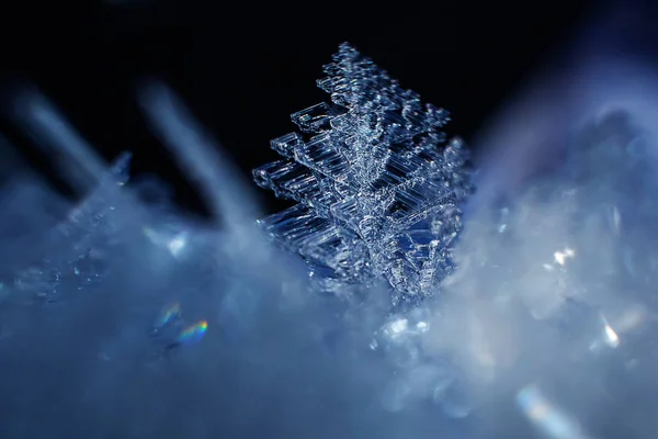 Schneeflocken Aus Nächster Nähe Makrofoto Das Konzept Von Winter Kälte — Stockfoto