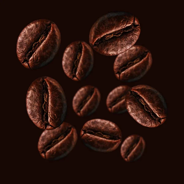 Coffee Beans Dark Background Effect Levitation Falling Concept Growing Making — Stock Photo, Image