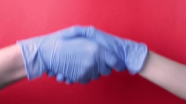 Χειραψία Ελαστικά Ιατρικά Γάντια Έννοια Της Πανδημίας Της Καραντίνας Της — Αρχείο Βίντεο
