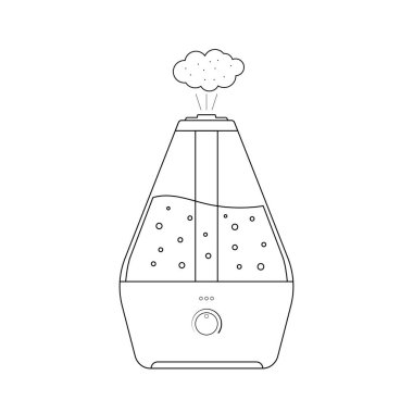 Elektrikli alet nemlendiricisinin vektör simgesi. Şifa konsepti, saflık ve hava neminin korunması, bitkiler için yararları.