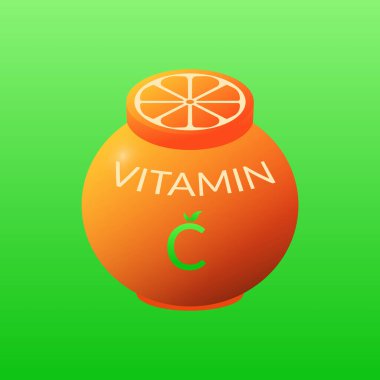 C vitamini konsepti, turunçgiller, sağlıklı. Vektör illüstrasyonu, C harfindeki soyut turuncu dilim, web sayfalarında logo, simge ve simge olarak kullanılabilir..