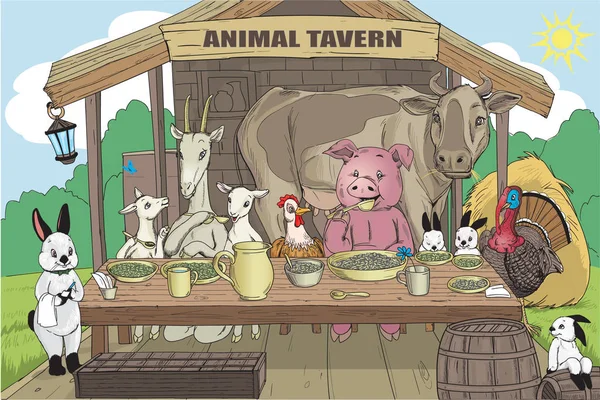 Animal Tavern Cartoon — Stockvektor