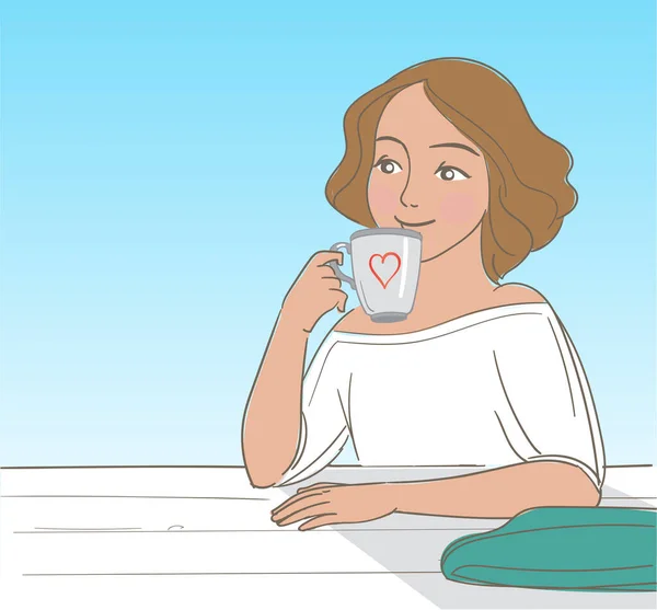 Mujer en la pausa del café en la mañana — Vector de stock