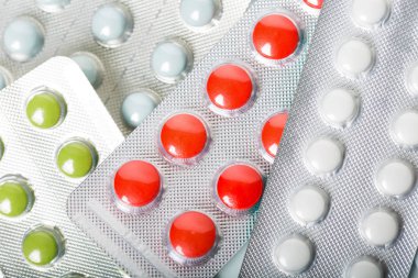 Çeşitli ilaç tıp hapları, çok renkli Tablet ve kapsül