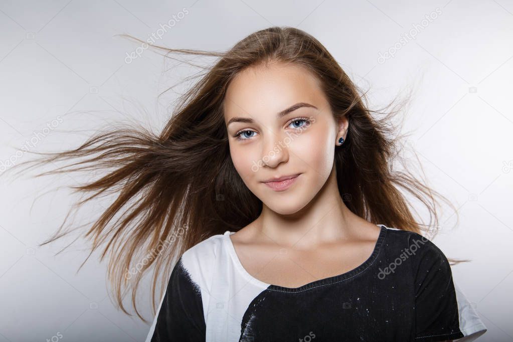 Beautiful model with windy hair