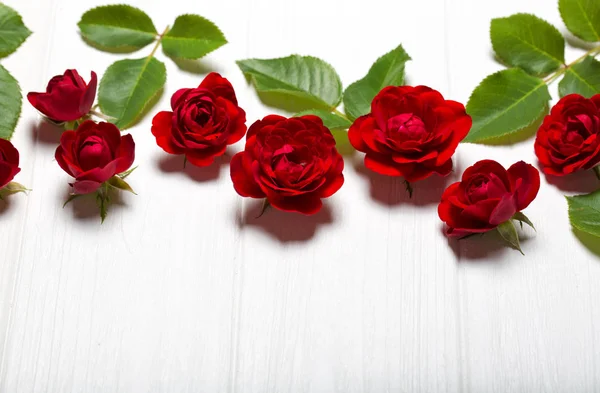 Kırmızı gül. Bir beyaz deoevian masaya güzel çiçek. Boş sp