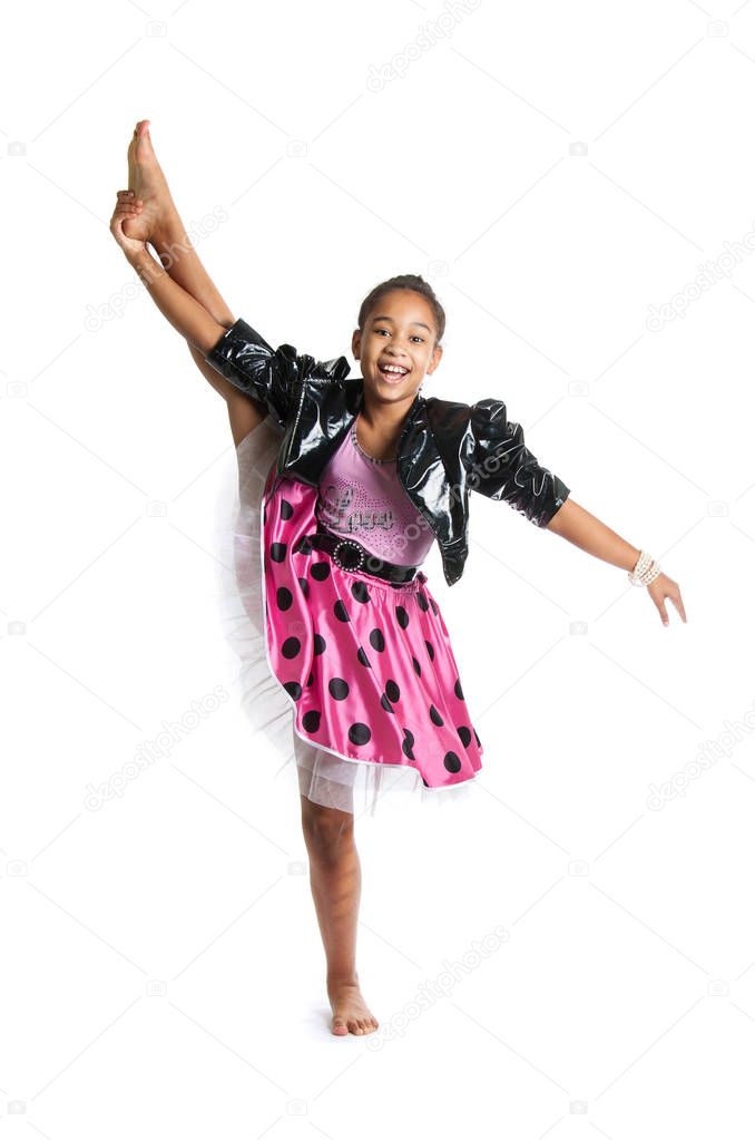 Image of flexible little girl doing vertical split 