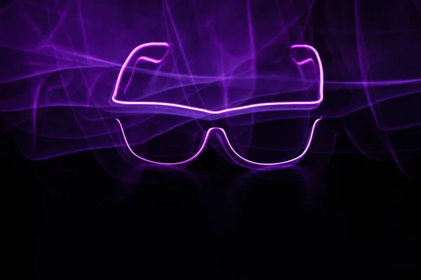 Lignes Lumineuses Néon Réalité Virtuelle Lunettes Fond Noir Effet Mouvement — Photo