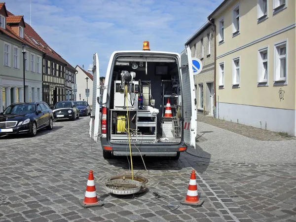 Kanál Pracuje Centru Města — Stock fotografie