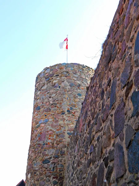 Muro Storico Della Città Con Gufo Torre Bandiera Della Città — Foto Stock