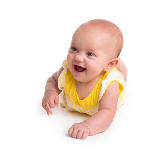 Мила усміхнена дитина ізольована на білому — стокове фото