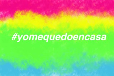 Spanish translation STAY HOME colorful background
