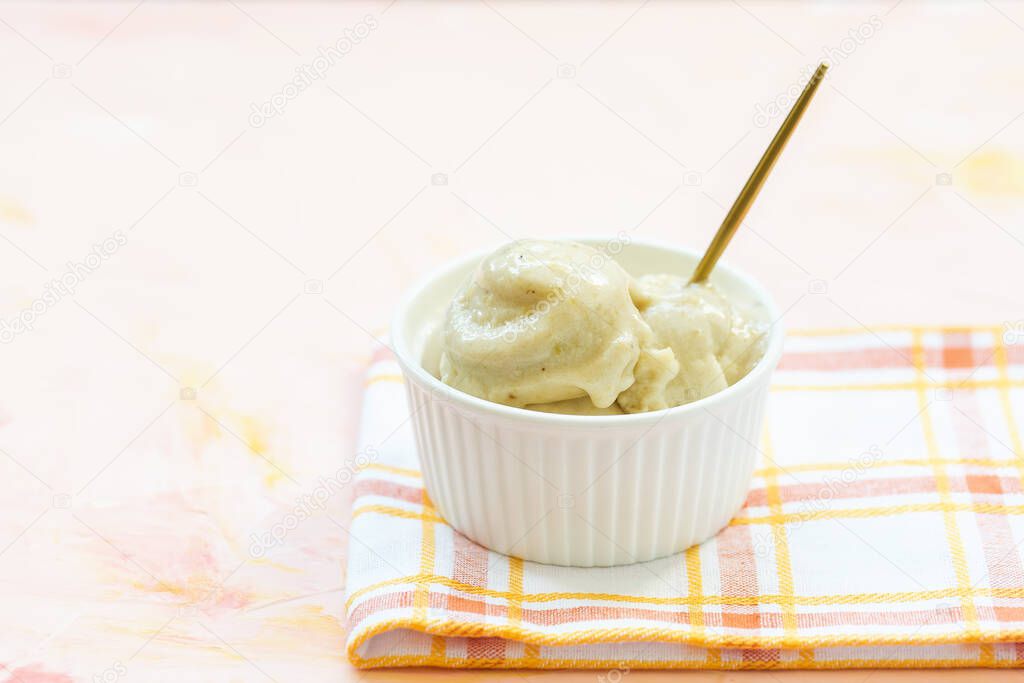 Vegan homemade banana and mango gelato ice cream.