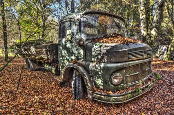 Alter Lastwagen im Wald liegengelassen — Stockfoto