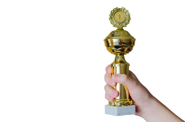 Gold cup in the hands. — Stock Photo, Image