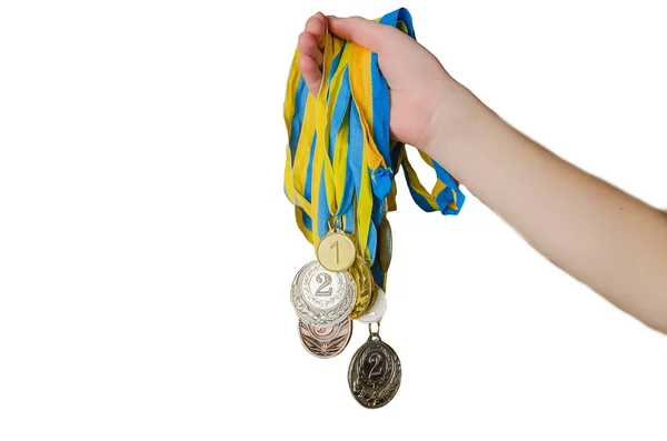 Gold, silver and bronze sports medals. — Stock Photo, Image