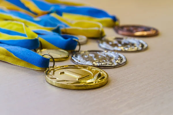 Gold, silver and bronze sports medals. — Stock Photo, Image