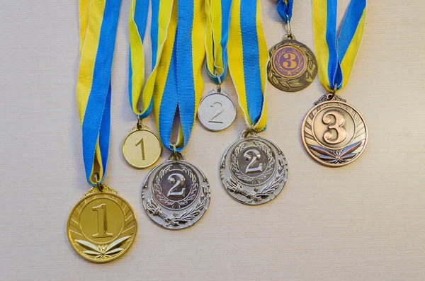 Gold, silver and bronze sports medals. — Stock Photo, Image