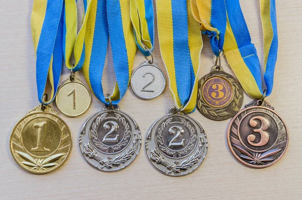 Gold, silver and bronze sports medals. — Stock Photo, Image