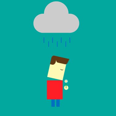 Kalbi kırık yalnız üzgün genç adam adam. vektör simgesi illüstrasyon düz tasarım