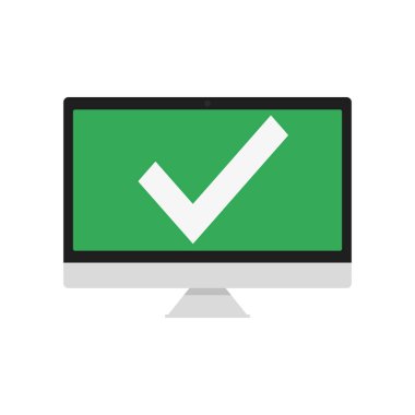 Tamam, vektör simgesi illüstrasyon düz tasarım bilgisayar ekranında yeşil onay işareti