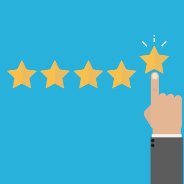 Derecelendirme vektör çizim. Yıldız derecelendirmesi tıklayın simgesi düz tasarım el koyar