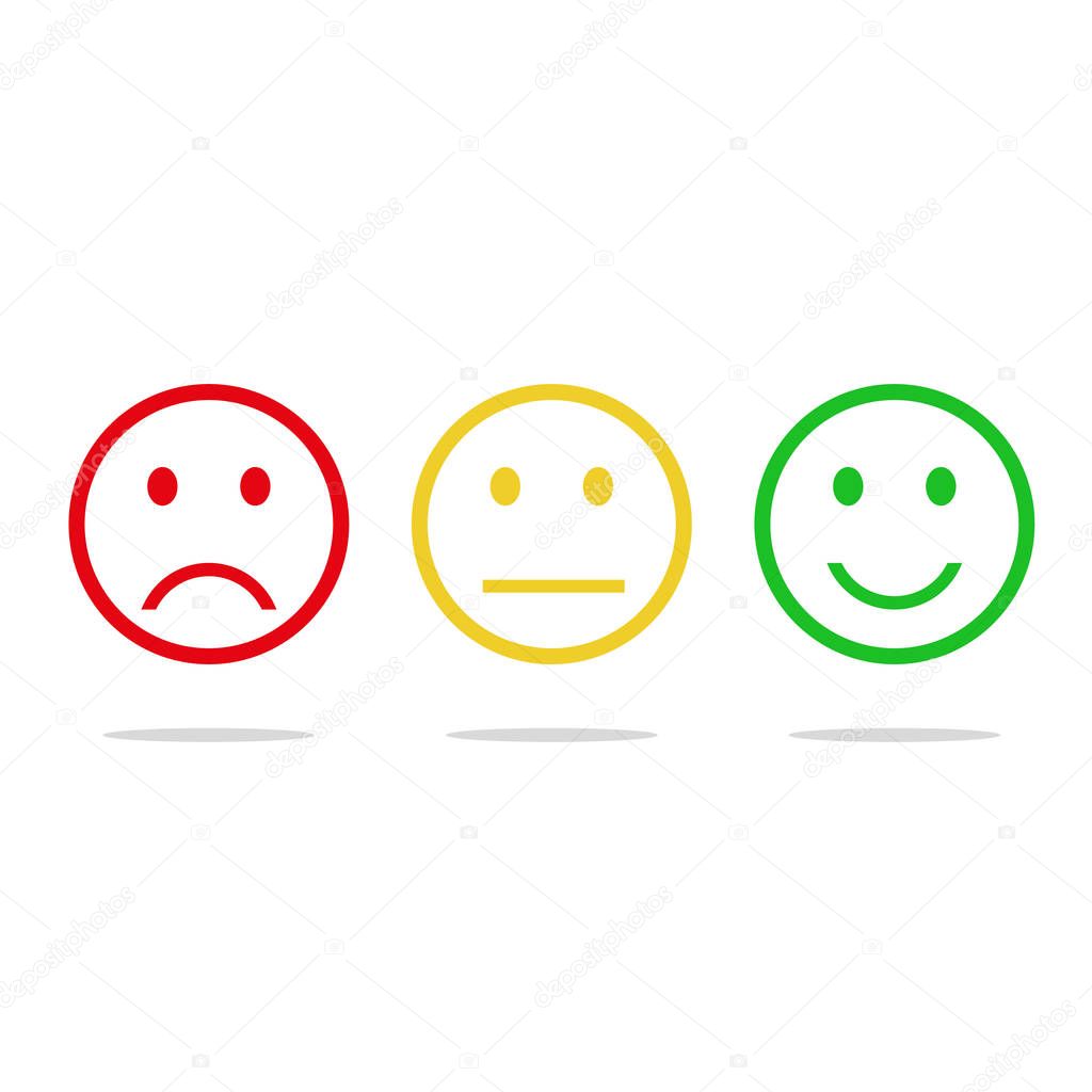 Red, yellow, green smile vector icon flat design with shadow
