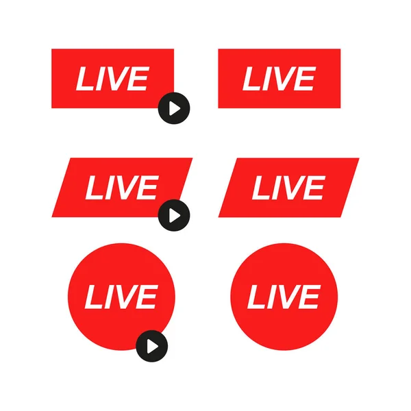 Набор Live Streaming Red Векторная Иллюстрация Плоской Конструкции — стоковый вектор