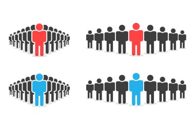 Düz moda insan simgeleri dizisi. Kalabalık tabelaları. Vektör illüstrasyonu