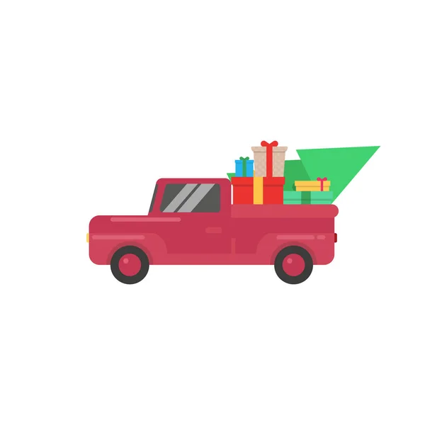 Joyeux Noël Bonne Année Camionnette Avec Cadeaux Arbre Illustration Vectorielle — Image vectorielle