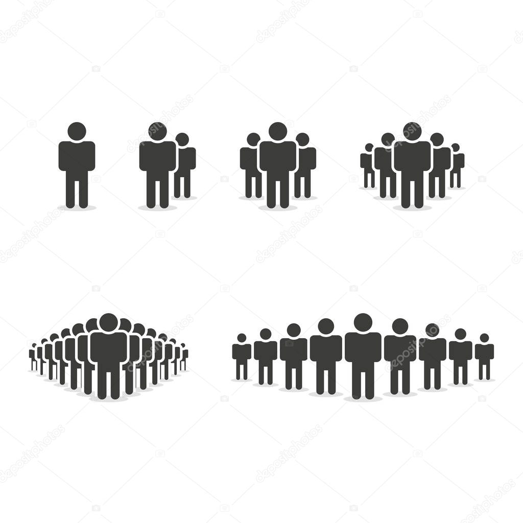 Set of people icons in trendy flat style. Crowd signs. Vector illustration