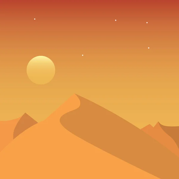 Schöne Landschaft Sonnenuntergang Wüste Vektorabbildung Flachem Design — Stockvektor
