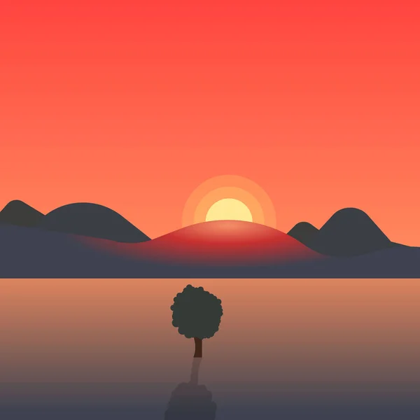 Hermoso Paisaje Puesta Sol Ilustración Vectorial Diseño Plano — Vector de stock