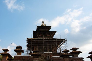 Katmandu, Nepal - 2 Mayıs 2017: Basantapur, Katmandu 'daki Taleju Tapınağı, 2015 Nepal depreminin ardından yeniden inşa ediliyor.