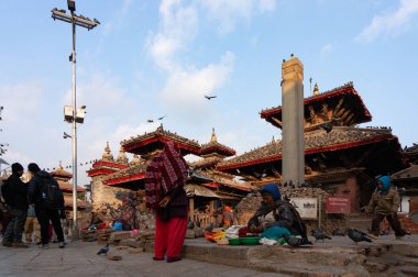 Katmandu, Nepal - 21 Ocak 2016: Rutin yaşam ve Katmandu Durbar Meydanı manzarası.