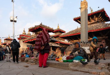 Katmandu, Nepal - 21 Ocak 2016: Rutin yaşam ve Katmandu Durbar Meydanı manzarası.