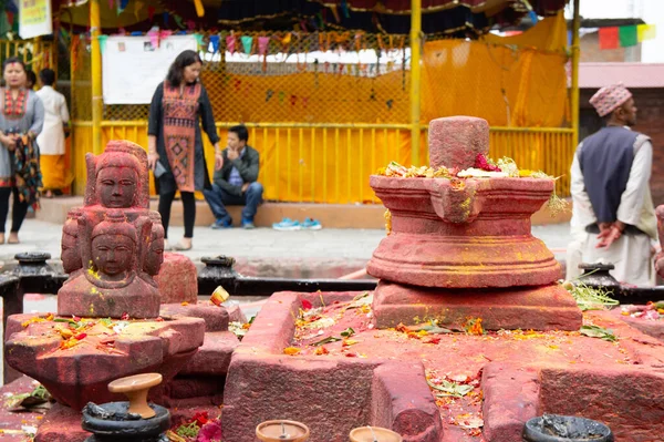 Kathmandu Nepal Maio 2017 Devotos Ídolos Deuses Hindus Nas Instalações — Fotografia de Stock