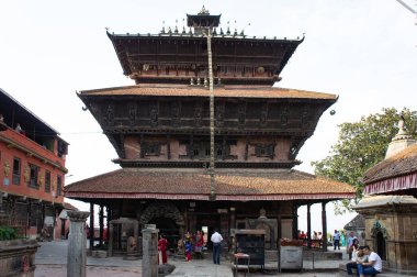 Kathmandu, Nepal - 3 Haziran 2017: Kirtipur 'da yapılan Bagh Bhairav tapınağının manzarası.