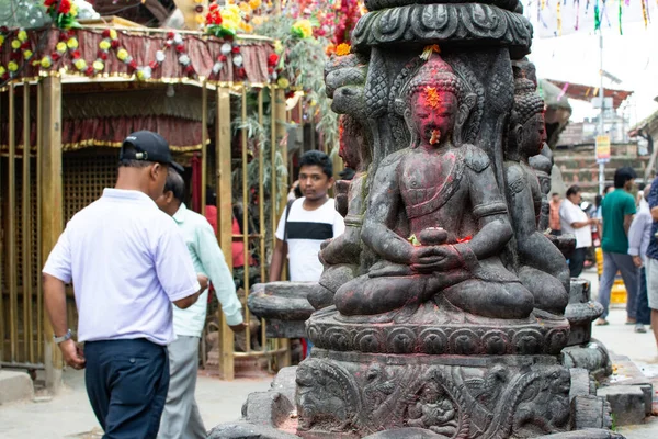 Kathmandu Nepal Agosto 2017 Vista Próxima Buda Chaitya Esculpida Pedra — Fotografia de Stock