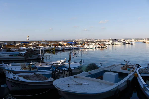 Tiro Líbano Junho 2017 Vista Barcos Pesca Estacionados Molhe — Fotografia de Stock