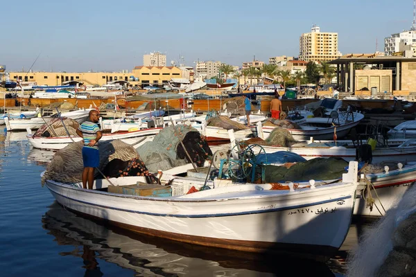 Tyre Lebanon June 2017 View Parked Fishing Boats Jetty — Stock Photo, Image