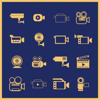 Video kamera kümesi. Düz vektör video kamera simgesi.