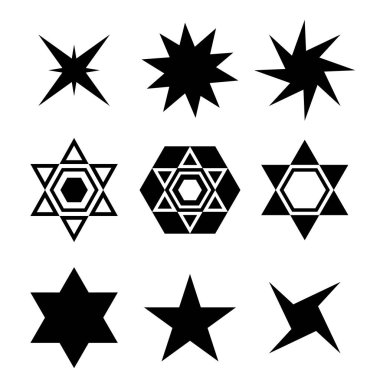 Beyaz bir arka plan üzerinde siyah bir çizgi ile tatil öznitelikleri boyalı. Yıldız. Ayarla.