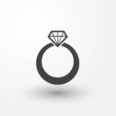 Elmas yüzük simgesi. Beyaz arka plan üzerinde izole yüzüğü. Düğün kavramı. Vektör hisse senedi.