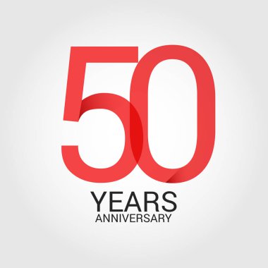 Logo şablonu renkli vektör çizim ile kırmızı sayı 50 ve beyaz arka plan üzerinde izole gri metin yıl yıldönümü
