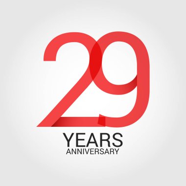 Logo şablonu renkli vektör çizim 29 numara kırmızı ve beyaz arka plan üzerinde izole gri metin yıl yıldönümü