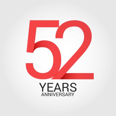 Logo şablonu renkli vektör çizim ile kırmızı sayı 52 ve beyaz arka plan üzerinde izole gri metin yıl yıldönümü
