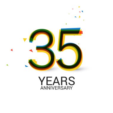 35 yıl yıldönümü katmanlı ve renkli kutlama logosu beyaz arka plan üzerinde izole